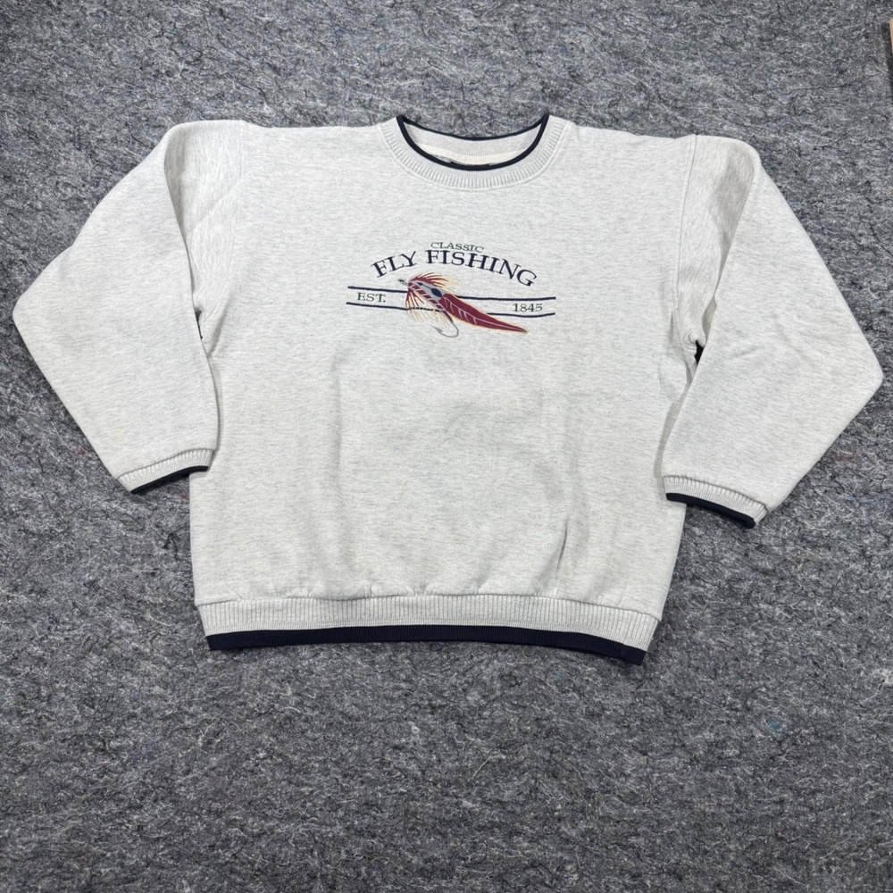 Vintage Crable Sportswear Classic Fly Fishing Embroidered Sweatshirt Gray XL